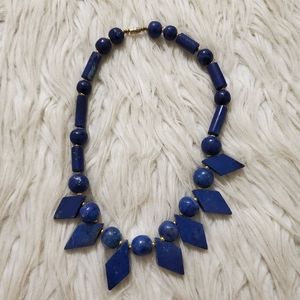 Blue Lapis Necklace With Triangles And Gold Beads